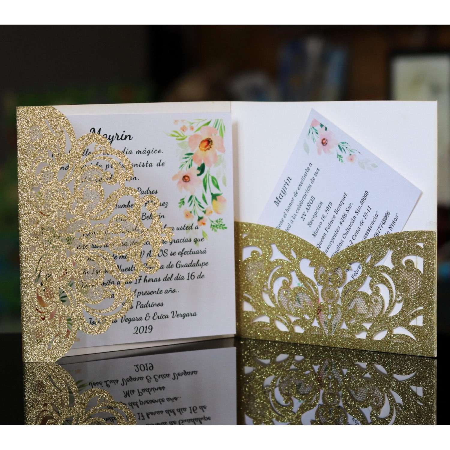 Golden Invitation Card Glitter Thank You Card New Wedding Invitation